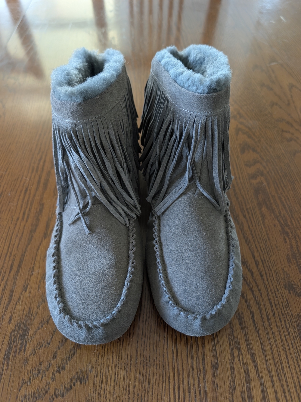 EMU Australia Cayote Suede Sheepskin Fringe Moccasin Boots Grey W11272 Size W11